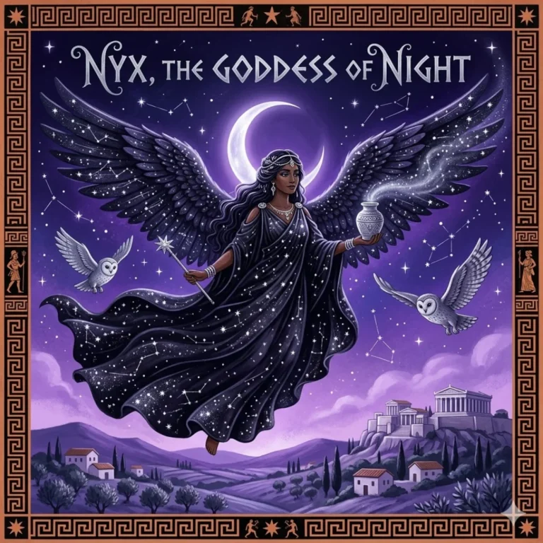 NYX — Greek goddess of night, primordial deity illustration for children