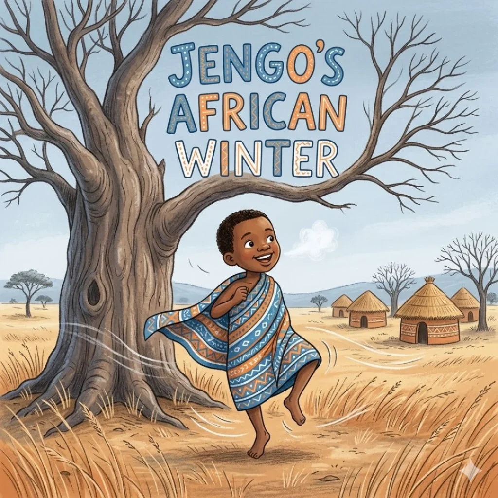 Jengo's Joyful Dance with the Winter Wind — African children's story illustration