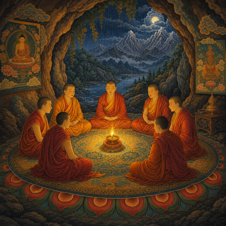 The Question in the Cave — an illustration for a children's story from the Buddhist tradition